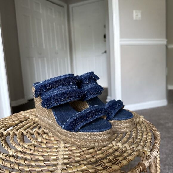 Castañer Kampala fringed-edge denim espadrille wedge sandals Women’s 36 / US 6 - Picture 1 of 13